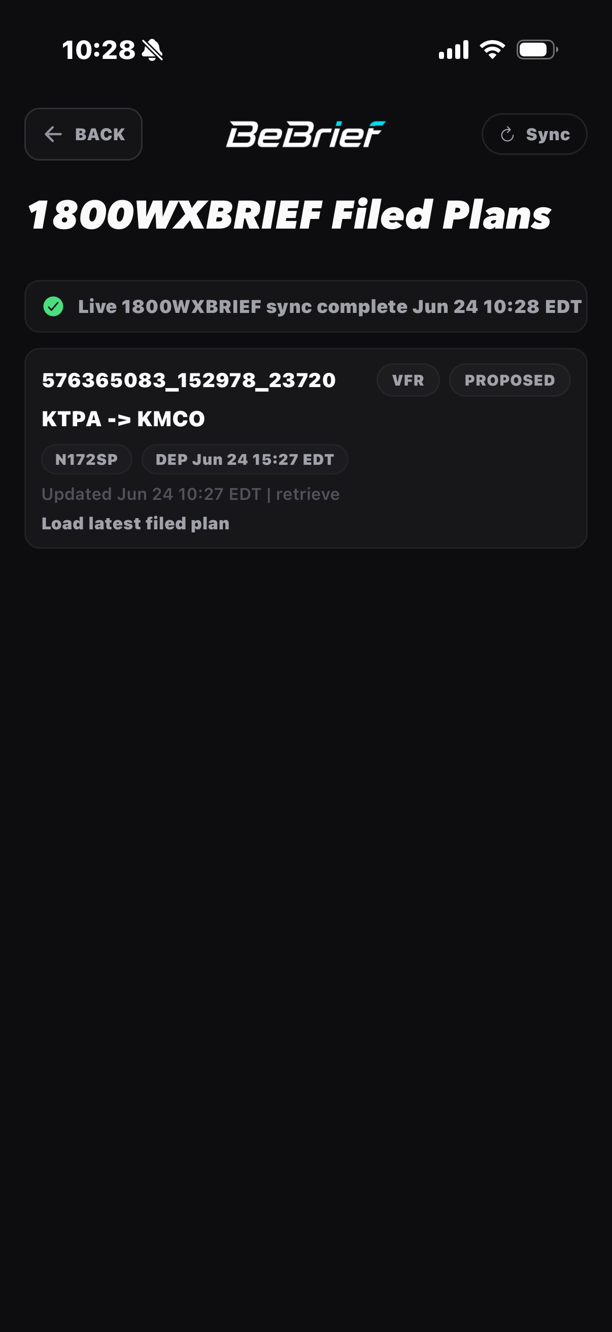 BeBrief filed plans status list screen