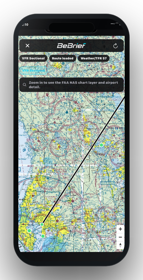 BeBrief sectional map screen