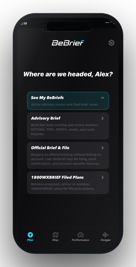 BeBrief plan hub screen